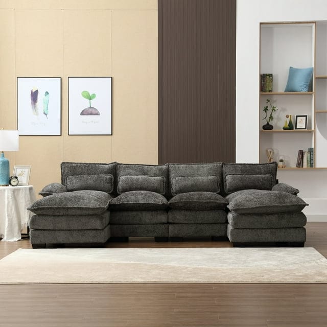 110.63 inch Oversized U Shaped Couch, 4 Seat Sectional Sofa, Convertible Upholstery Symmetrical Sof¨¢, Sleeper Sofa Couch with Double Chaise Lounge &Memory Foam for Living Room,Grey