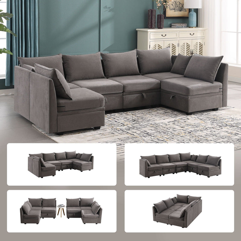 110 inch Modular Couches and Sofas Sectional with Storage Sectional Sofa U Shaped Sectional Couch with Reversible Chaises, Grey