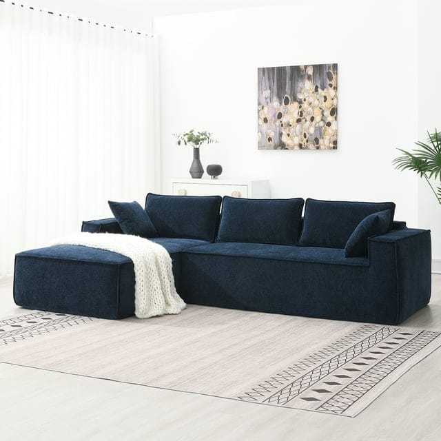 111.5*72 inchMinimalist Style Modular Sectional Sofa,Wrinkle-resistant Chenille Couch Set,L-Shaped Sleeper Sofa Bed for Living Room,2 PIC Free Combination,No Assembly Require,Blue