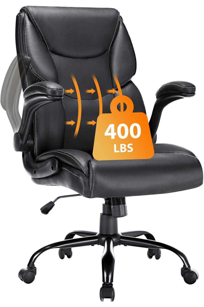 Big and Tall Office Chair 400LBS Wide Seat Ergonomic Computer Desk Chair High Back Executive Leather Chair Adjustable Task Chair Lumbar Back Support 8 Hours Heavy Duty Design,Black1