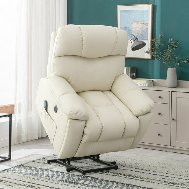 Large Power Lift Recliner Chair,Home theater with Massage and Heat for Elderly, with USB Ports, 2 Concealed Cup Holders, Brown