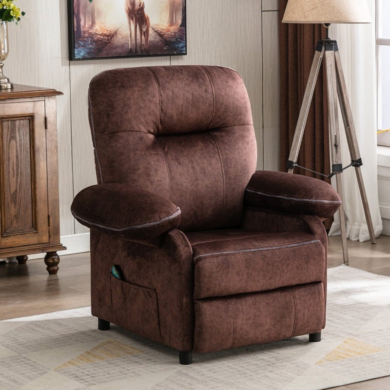 Massage Recliner Chair Fabric Overstuffed Lounge Single Sofa for Living Room Comfy Chair with Heating and Vibration Function,Dark Brown