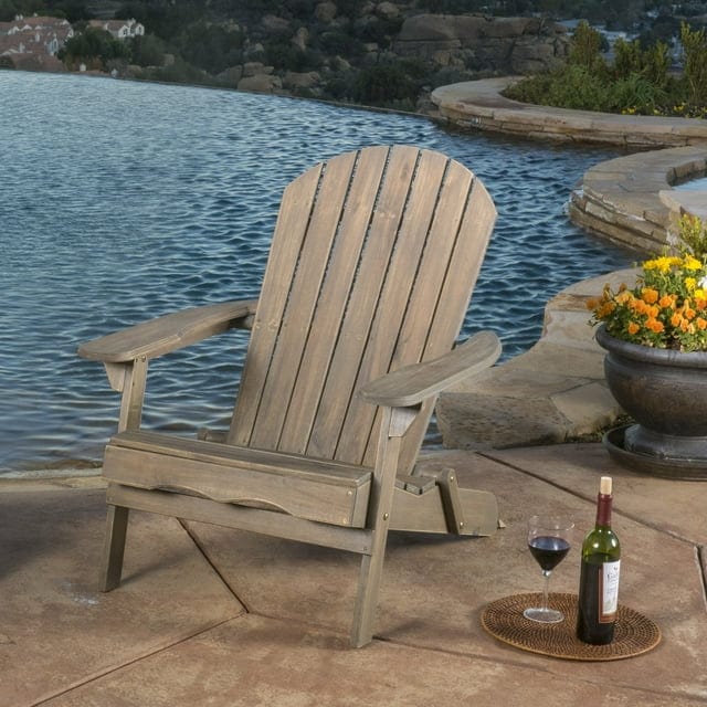 Outdoor Folding HDPE Adirondack Chair, Patio Seat, Weather Resistant, Grey-1