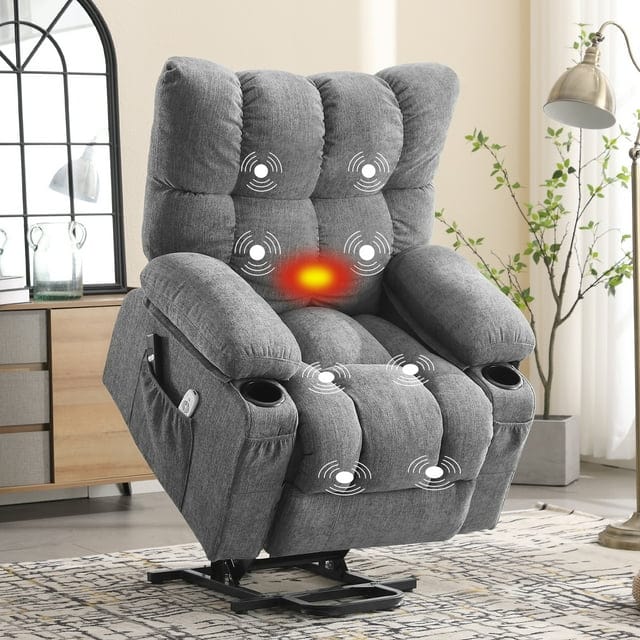 Power Lift Recliner Chair for Elderly with Heat and Vibration Massage Recliner Chair with USB Charge Port for Living Room- Infinite Position, Side Pocket,Grey