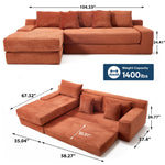 L-Shaped Sectional Couches for Living Room with Memory Foam & Steel Frame - No Assembly Convertible Sofa Bed, Corduroy Fabric Compression Sofa, Modular Couch for Bedrooms,Home Theater