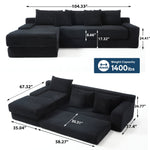 L-Shaped Sectional Couches for Living Room with Memory Foam & Steel Frame - No Assembly Convertible Sofa Bed, Corduroy Fabric Compression Sofa, Modular Couch for Bedrooms,Home Theater