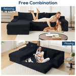 L-Shaped Sectional Couches for Living Room with Memory Foam & Steel Frame - No Assembly Convertible Sofa Bed, Corduroy Fabric Compression Sofa, Modular Couch for Bedrooms,Home Theater