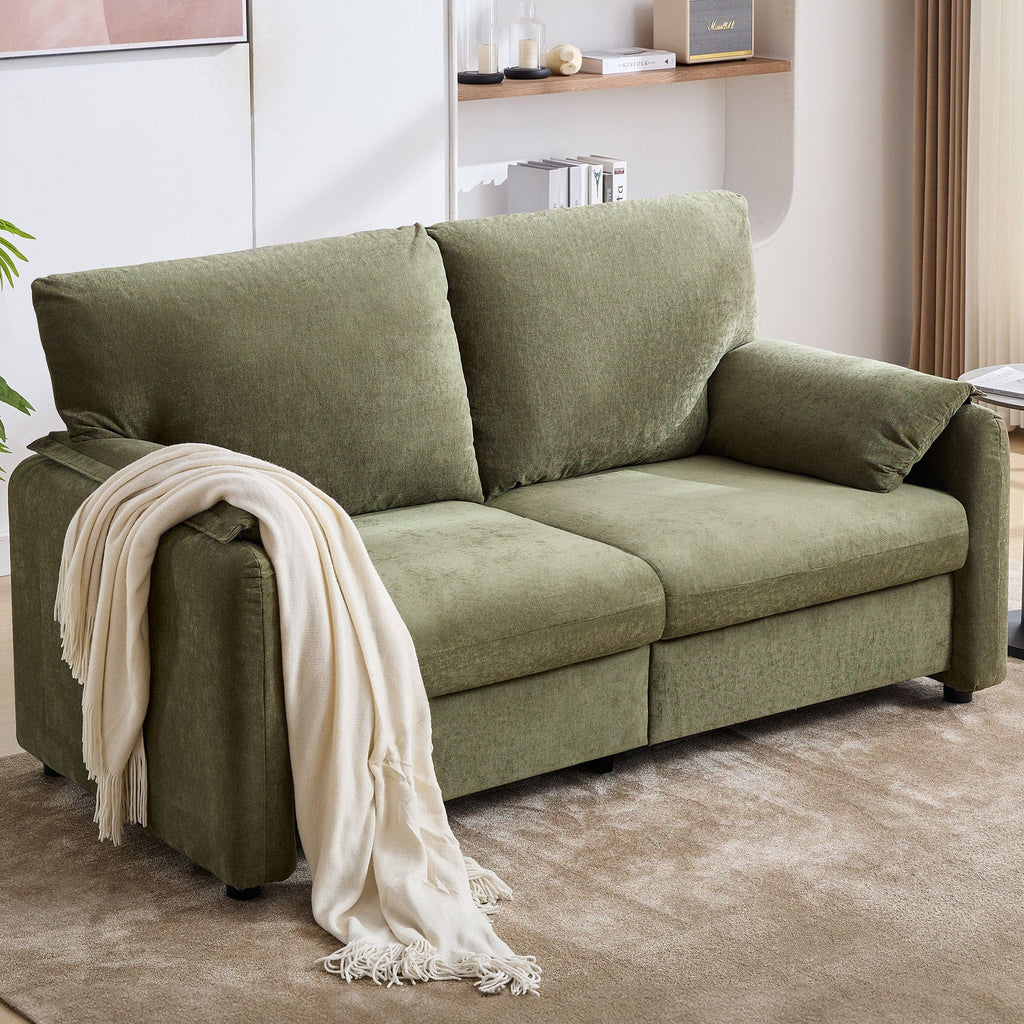 JONPONY 70" Oversized Loveseat, Chenille Back Down filled sofa , Neck Extra Deep Seats Sofas, with multiple colors for Living Room Small Space, Beige