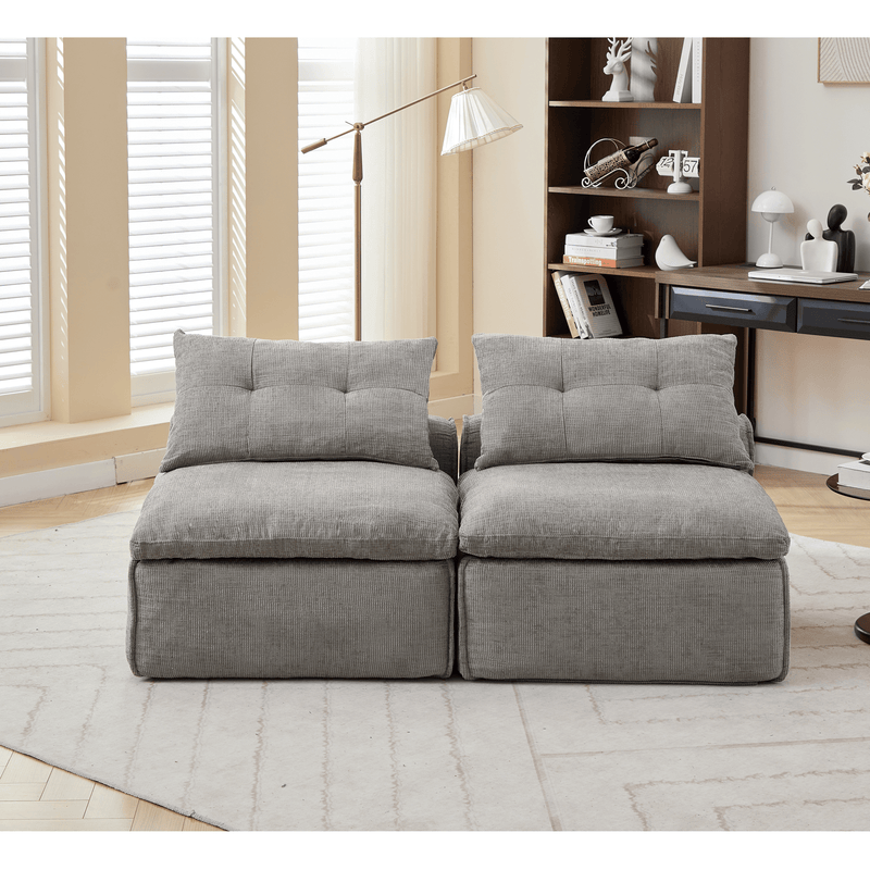 JONPONY Modular Sofa,No Armrests,At will DIY,Soft Corduroy Fabric,Neck Pillow-Back Lounge Sofa Chair,Reading Nook, or Apartment Living, Lumbar Pillow,2 Seats,Upholstered