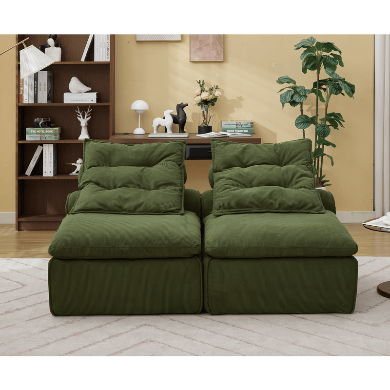 JONPONY Modular Sofa,No Armrests,At will DIY,Soft Corduroy Fabric,Neck Pillow-Back Lounge Sofa Chair,Reading Nook, or Apartment Living, Lumbar Pillow,2 Seats,Upholstered