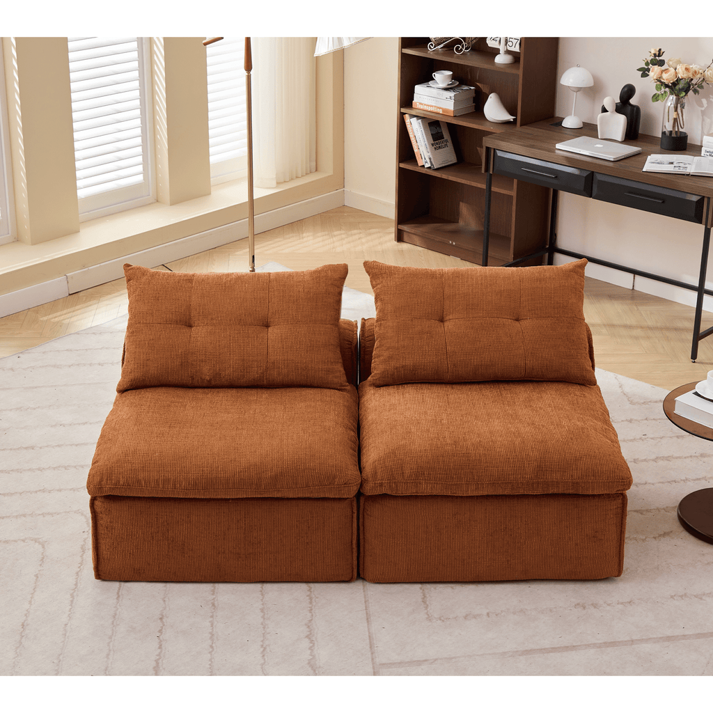JONPONY Modular Sofa,No Armrests,At will DIY,Soft Corduroy Fabric,Neck Pillow-Back Lounge Sofa Chair,Reading Nook, or Apartment Living, Lumbar Pillow,2 Seats,Upholstered