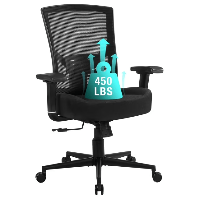 Blue Whale Big and Tall Office Chair 450lbs, Ergonomic High Back Computer Desk Chair for Heavy People with 2D Adjustable Waist Support and Heavy Duty Metal Base Mesh Chair,Grey