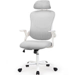 Office chair, comfortable swivel chair with high back, wheels, adjustable headrest, comfortable lumbar support, flip arm, black