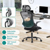 Office chair, comfortable swivel chair with high back, wheels, adjustable headrest, comfortable lumbar support, flip arm, black