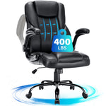 JONPONY Big and Tall Office Chair 400LBS Wide Seat Ergonomic Computer Desk Chair High Back Executive Leather Chair Adjustable Task Chair Lumbar Back Support 8 Hours Heavy Duty Design,Black