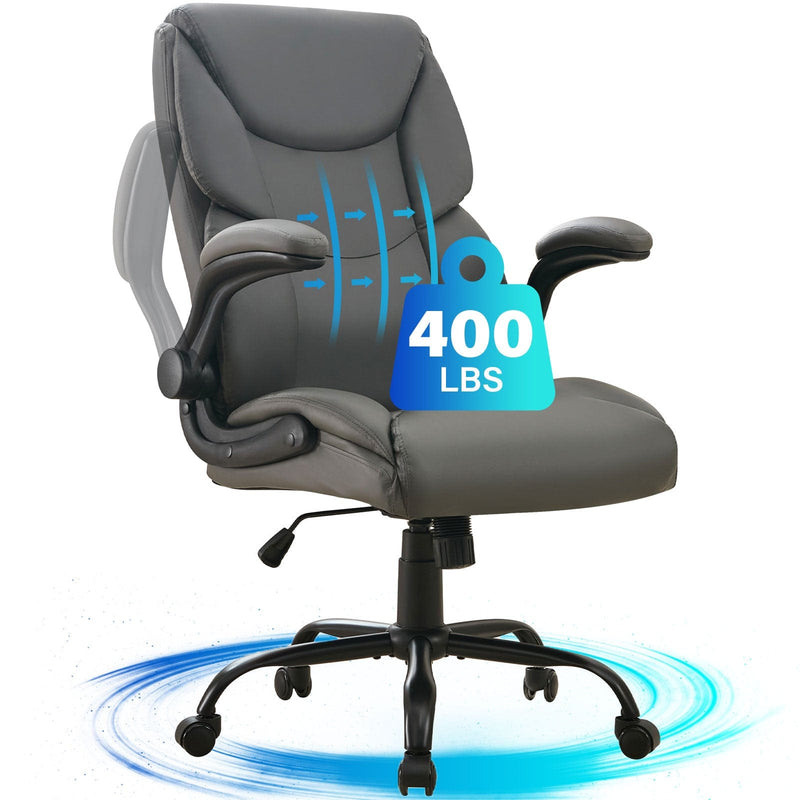 JONPONY Big and Tall Office Chair 400LBS Wide Seat Ergonomic Computer Desk Chair High Back Executive Leather Chair Adjustable Task Chair Lumbar Back Support 8 Hours Heavy Duty Design,Black