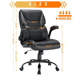 JONPONY Big and Tall Office Chair 400LBS Wide Seat Ergonomic Computer Desk Chair High Back Executive Leather Chair Adjustable Task Chair Lumbar Back Support 8 Hours Heavy Duty Design,Black