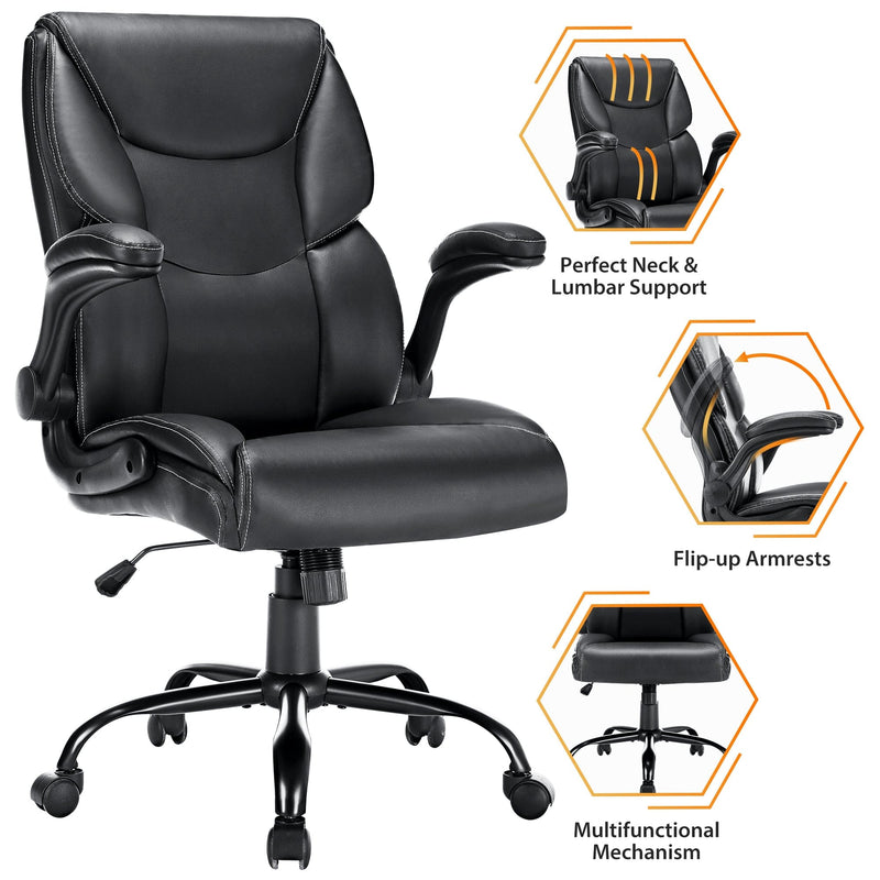 JONPONY Big and Tall Office Chair 400LBS Wide Seat Ergonomic Computer Desk Chair High Back Executive Leather Chair Adjustable Task Chair Lumbar Back Support 8 Hours Heavy Duty Design,Black