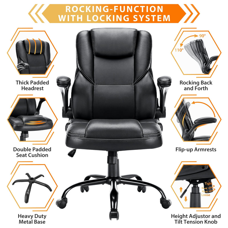 JONPONY Big and Tall Office Chair 400LBS Wide Seat Ergonomic Computer Desk Chair High Back Executive Leather Chair Adjustable Task Chair Lumbar Back Support 8 Hours Heavy Duty Design,Black