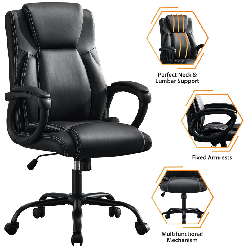 JONPONY Big and Tall Office Chair 400LBS Wide Seat Ergonomic Computer Desk Chair High Back Executive Leather Chair Adjustable Task Chair Lumbar Back Support 8 Hours Heavy Duty Design,Black