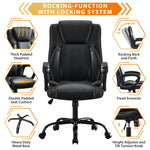 JONPONY Big and Tall Office Chair 400LBS Wide Seat Ergonomic Computer Desk Chair High Back Executive Leather Chair Adjustable Task Chair Lumbar Back Support 8 Hours Heavy Duty Design,Black