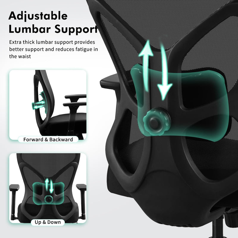 JONPONY Big and Tall Office Chair, 500lbs Desk Chair, Ergonomic Office Chair, Adjustable Lumbar Support, Headrest & 3D Armrest, Thickened Cushion has a Spring Pack in The Middle,Black