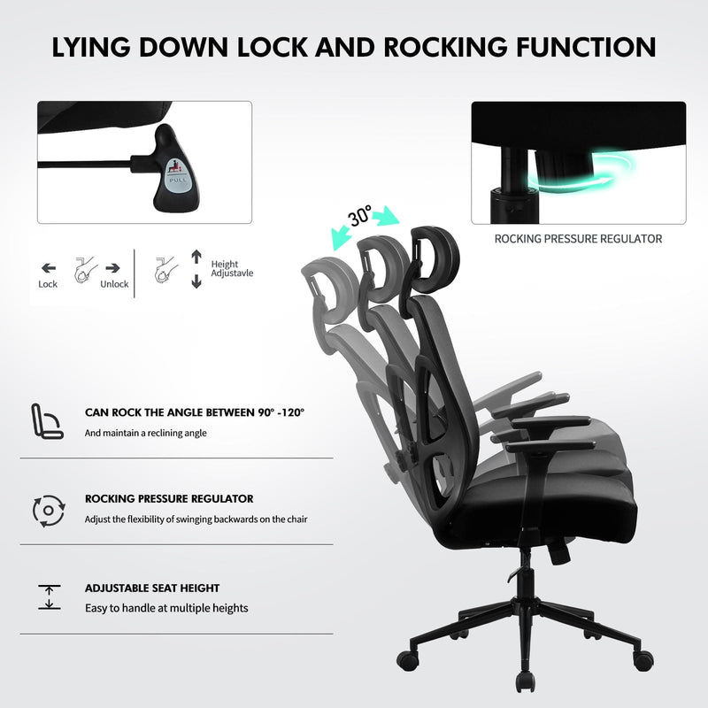 JONPONY Big and Tall Office Chair, 500lbs Desk Chair, Ergonomic Office Chair, Adjustable Lumbar Support, Headrest & 3D Armrest, Thickened Cushion has a Spring Pack in The Middle,Black