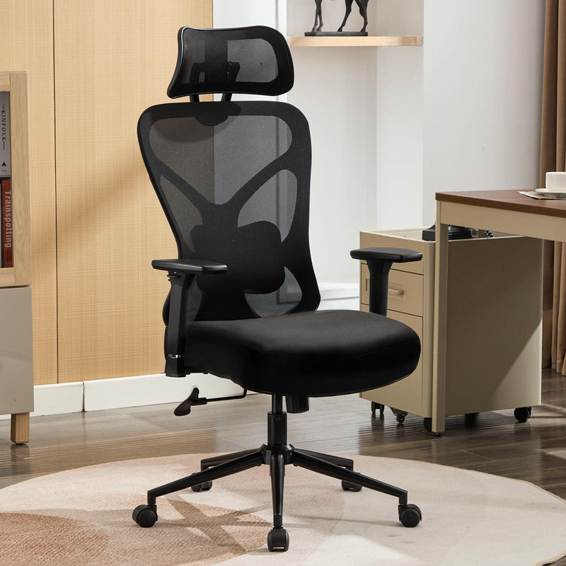 JONPONY Big and Tall Office Chair, 500lbs Desk Chair, Ergonomic Office Chair, Adjustable Lumbar Support, Headrest & 3D Armrest, Thickened Cushion has a Spring Pack in The Middle,Black
