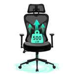 JONPONY Big and Tall Office Chair, 500lbs Desk Chair, Ergonomic Office Chair, Adjustable Lumbar Support, Headrest & 3D Armrest, Thickened Cushion has a Spring Pack in The Middle,Black
