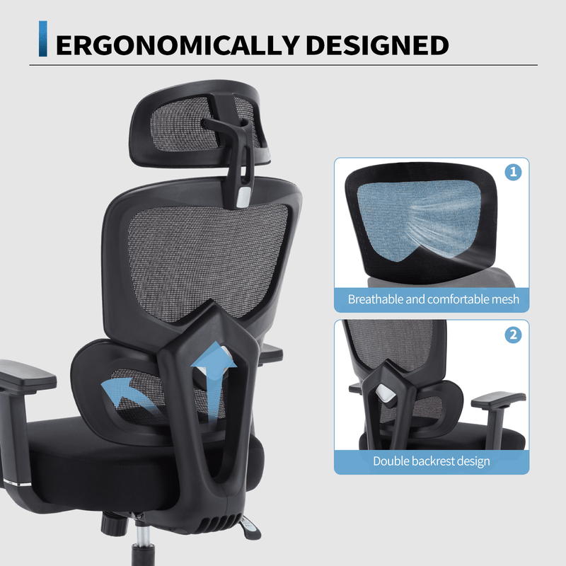 JONPONY Big and Tall Office Chair 500LBS Ergonomic Office Chair for Heavy People with Heavy Duty Metal Base, Dynamic Lumbar Support, Adjustable Armrest and Headrest Mesh Chair,Black