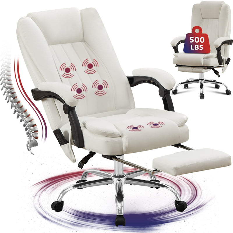 JONPONY Big and Tall Office Chair 500LBS Executive Office Chair Massage and Footrest Ergonomic Computer Desk Chair Reclining High Back Leather Office Chair Lumbar Back Support Swivel Rolling,Black