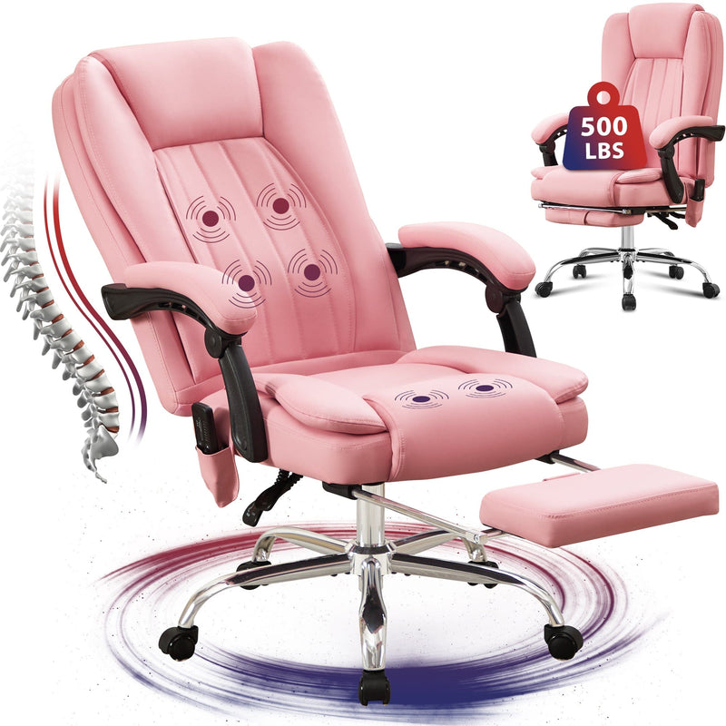 JONPONY Big and Tall Office Chair 500LBS Executive Office Chair Massage and Footrest Ergonomic Computer Desk Chair Reclining High Back Leather Office Chair Lumbar Back Support Swivel Rolling,Black