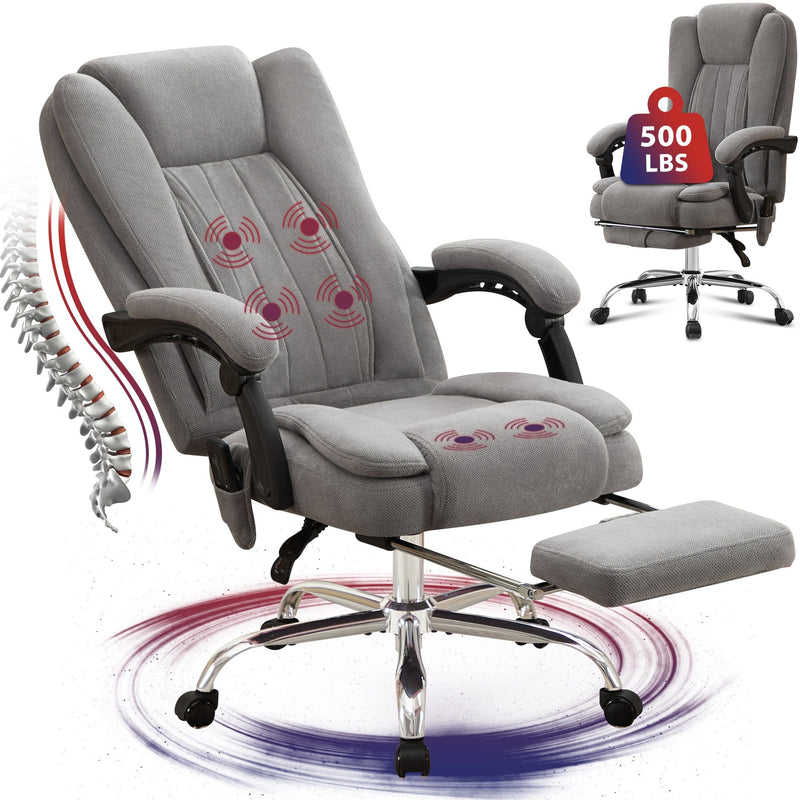 JONPONY Big and Tall Office Chair 500LBS Executive Office Chair Massage and Footrest Ergonomic Computer Desk Chair Reclining High Back Leather Office Chair Lumbar Back Support Swivel Rolling,Black