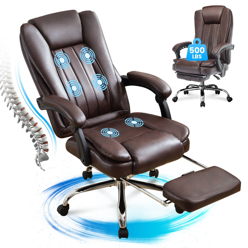 JONPONY Big and Tall Office Chair 500LBS Executive Office Chair Massage and Footrest Ergonomic Computer Desk Chair Reclining High Back Leather Office Chair Lumbar Back Support Swivel Rolling,Black