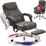 JONPONY Big and Tall Office Chair 500LBS Executive Office Chair Massage and Footrest Ergonomic Computer Desk Chair Reclining High Back Leather Office Chair Lumbar Back Support Swivel Rolling,Black