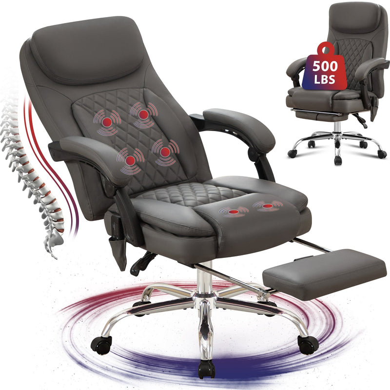 JONPONY Big and Tall Office Chair 500LBS Executive Office Chair Massage and Footrest Ergonomic Computer Desk Chair Reclining High Back Leather Office Chair Lumbar Back Support Swivel Rolling,Black