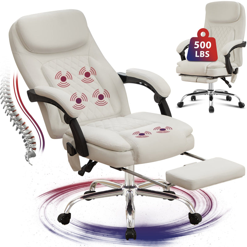 JONPONY Big and Tall Office Chair 500LBS Executive Office Chair Massage and Footrest Ergonomic Computer Desk Chair Reclining High Back Leather Office Chair Lumbar Back Support Swivel Rolling,Black