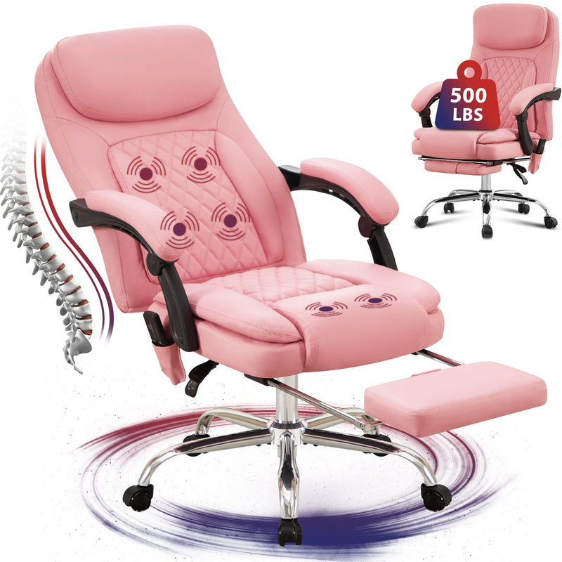 JONPONY Big and Tall Office Chair 500LBS Executive Office Chair Massage and Footrest Ergonomic Computer Desk Chair Reclining High Back Leather Office Chair Lumbar Back Support Swivel Rolling,Black
