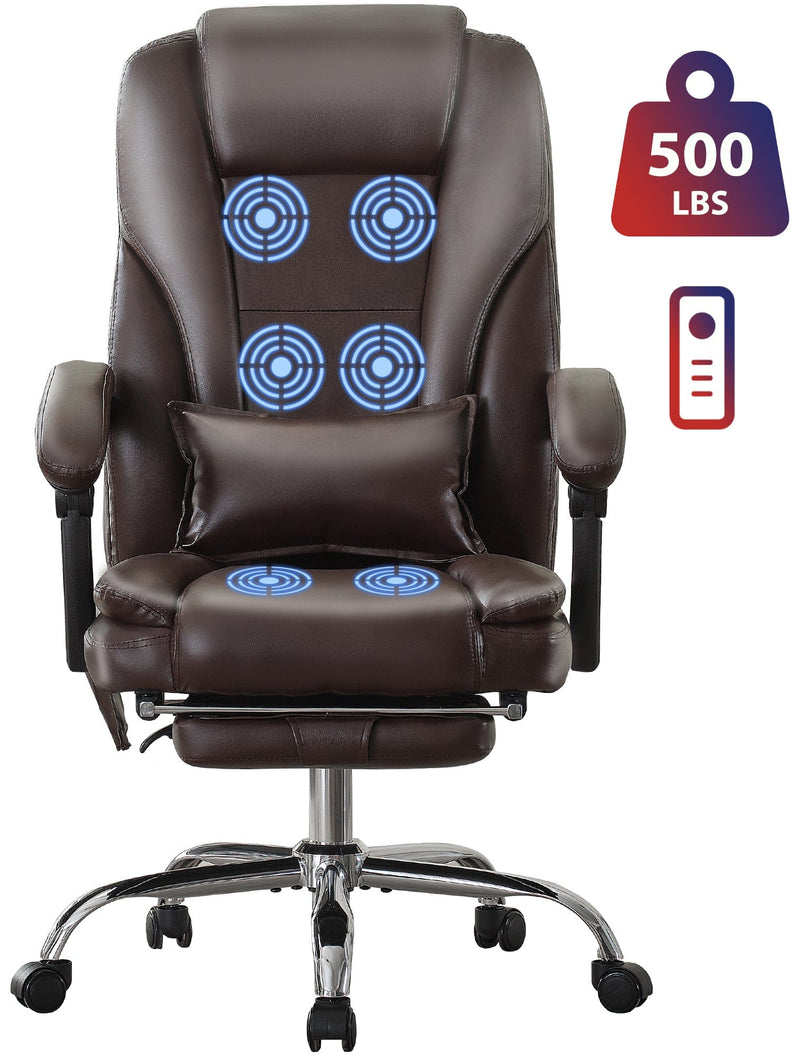 JONPONY Big and Tall Office Chair 500LBS Executive Office Chair Massage and Footrest Ergonomic Computer Desk Chair Reclining High Back Leather Office Chair Lumbar Back Support Swivel Rolling,Black