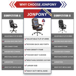 JONPONY Big and Tall Office Chair 500LBS Executive Office Chair Massage and Footrest Ergonomic Computer Desk Chair Reclining High Back Leather Office Chair Lumbar Back Support Swivel Rolling,Black