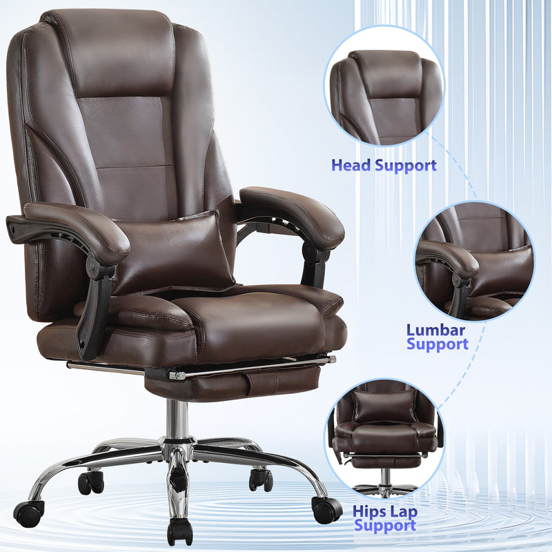 JONPONY Big and Tall Office Chair 500LBS Executive Office Chair Massage and Footrest Ergonomic Computer Desk Chair Reclining High Back Leather Office Chair Lumbar Back Support Swivel Rolling,Black