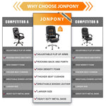 JONPONY Big and Tall Office Chair 500LBS Executive Office Chair Massage and Footrest Ergonomic Computer Desk Chair Reclining High Back Leather Office Chair Lumbar Back Support Swivel Rolling,Black