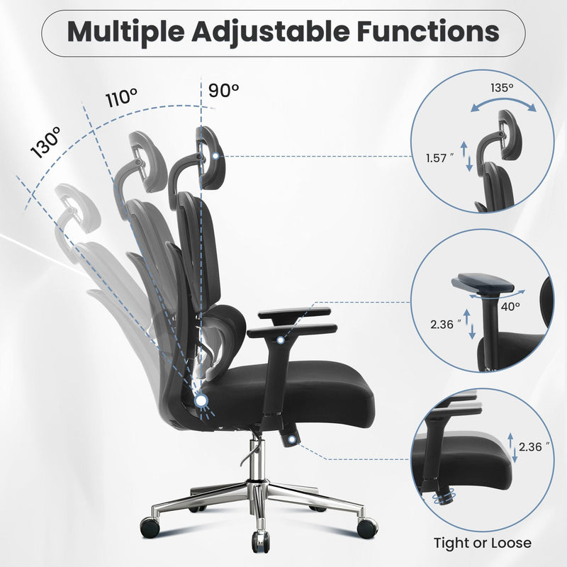 JONPONY Ergonomic Office Chair with Adjustable Backrest and Armrest Breathable Mesh Desk with Adaptive Headrest and Lumbar Support X Chair Office Chair with Wheel, Black