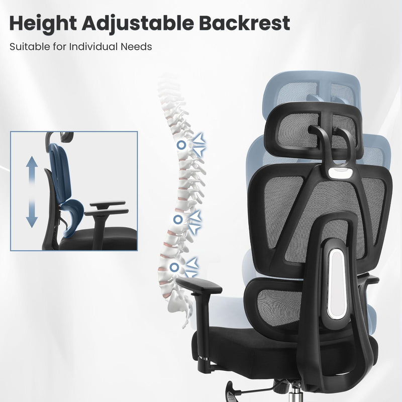 JONPONY Ergonomic Office Chair with Adjustable Backrest and Armrest Breathable Mesh Desk with Adaptive Headrest and Lumbar Support X Chair Office Chair with Wheel, Black