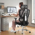 JONPONY Ergonomic Office Chair with Adjustable Backrest and Armrest Breathable Mesh Desk with Adaptive Headrest and Lumbar Support X Chair Office Chair with Wheel, Black