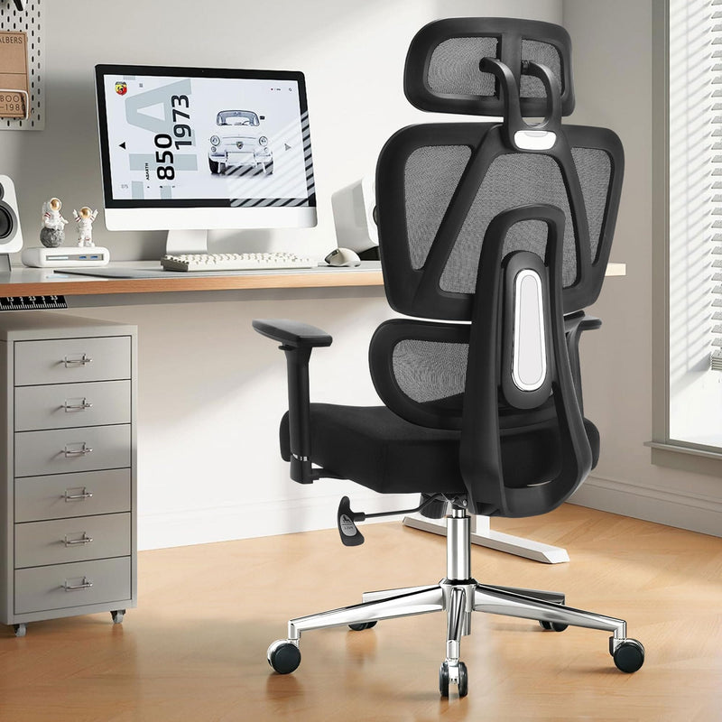 JONPONY Ergonomic Office Chair with Adjustable Backrest and Armrest Breathable Mesh Desk with Adaptive Headrest and Lumbar Support X Chair Office Chair with Wheel, Black