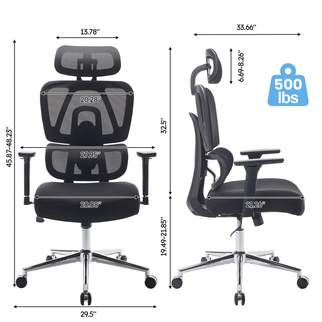 JONPONY Ergonomic Office Chair with Adjustable Backrest and Armrest Breathable Mesh Desk with Adaptive Headrest and Lumbar Support X Chair Office Chair with Wheel, Black