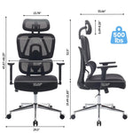 JONPONY Ergonomic Office Chair with Adjustable Backrest and Armrest Breathable Mesh Desk with Adaptive Headrest and Lumbar Support X Chair Office Chair with Wheel, Black