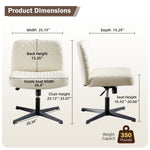 JONPONY Armless PU Leather Office Desk Chair,Cross Legged Home Office Chair No Wheels Heavy Duty Metal Base,120° Rocking Ergonomic PC Chair,Cream