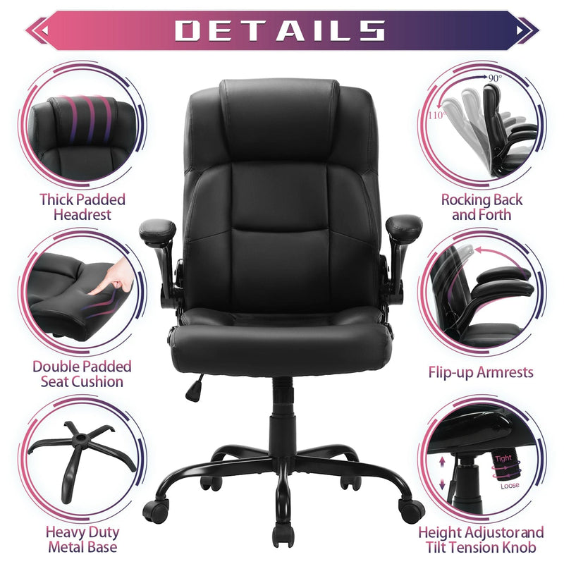 JONPONY Big and Tall Office Chair 400LBS Wide Seat Ergonomic Computer Desk Chair High Back Executive Leather Chair Adjustable Task Chair Lumbar Back Support 8 Hours Heavy Duty Design,Black